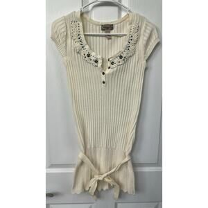 American Rag new small ivory sleeveless tunic sweater with belt boho beaded